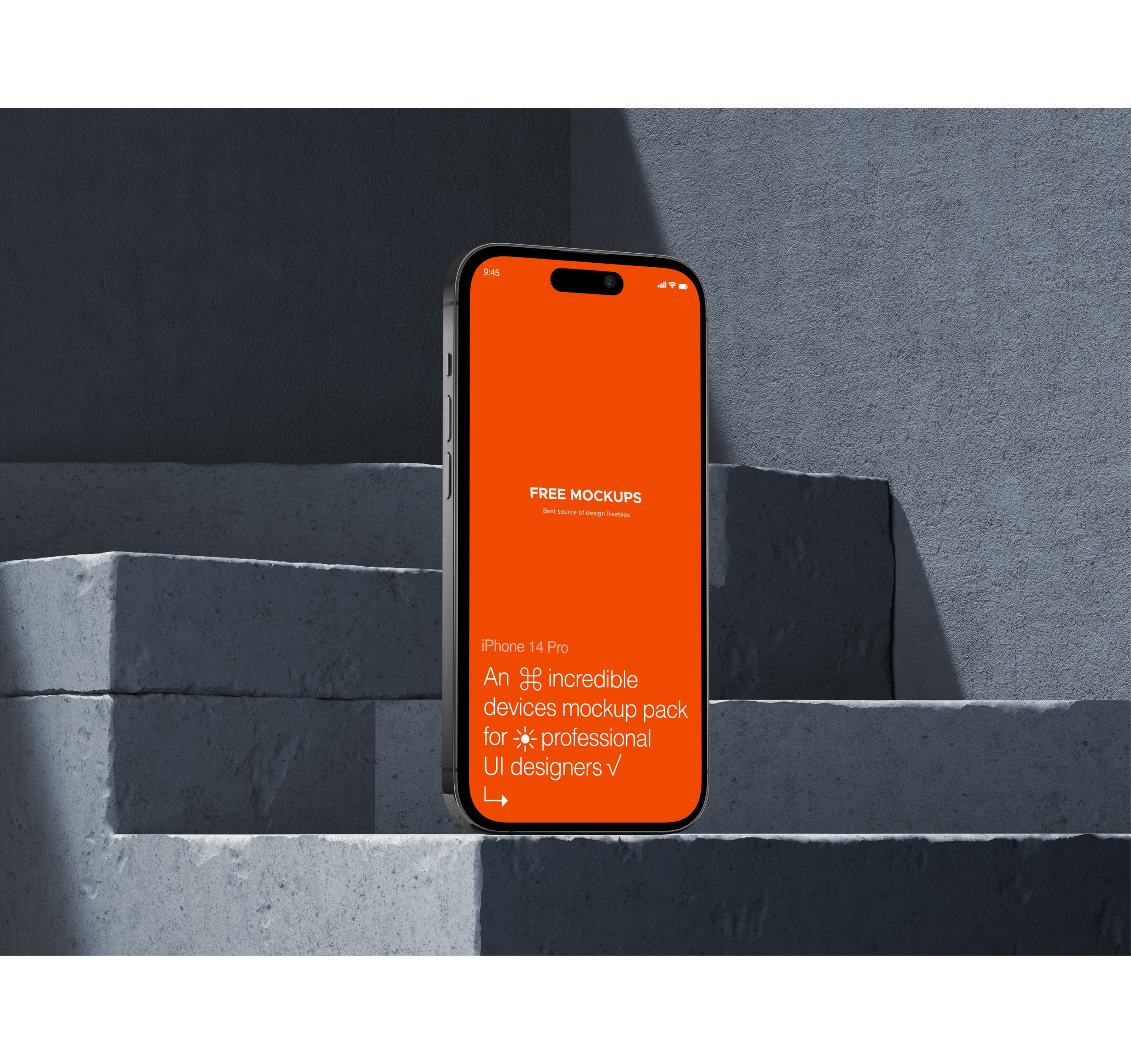 Frontal Angled View Realistic iPhone 14 Pro Free Mockup Template