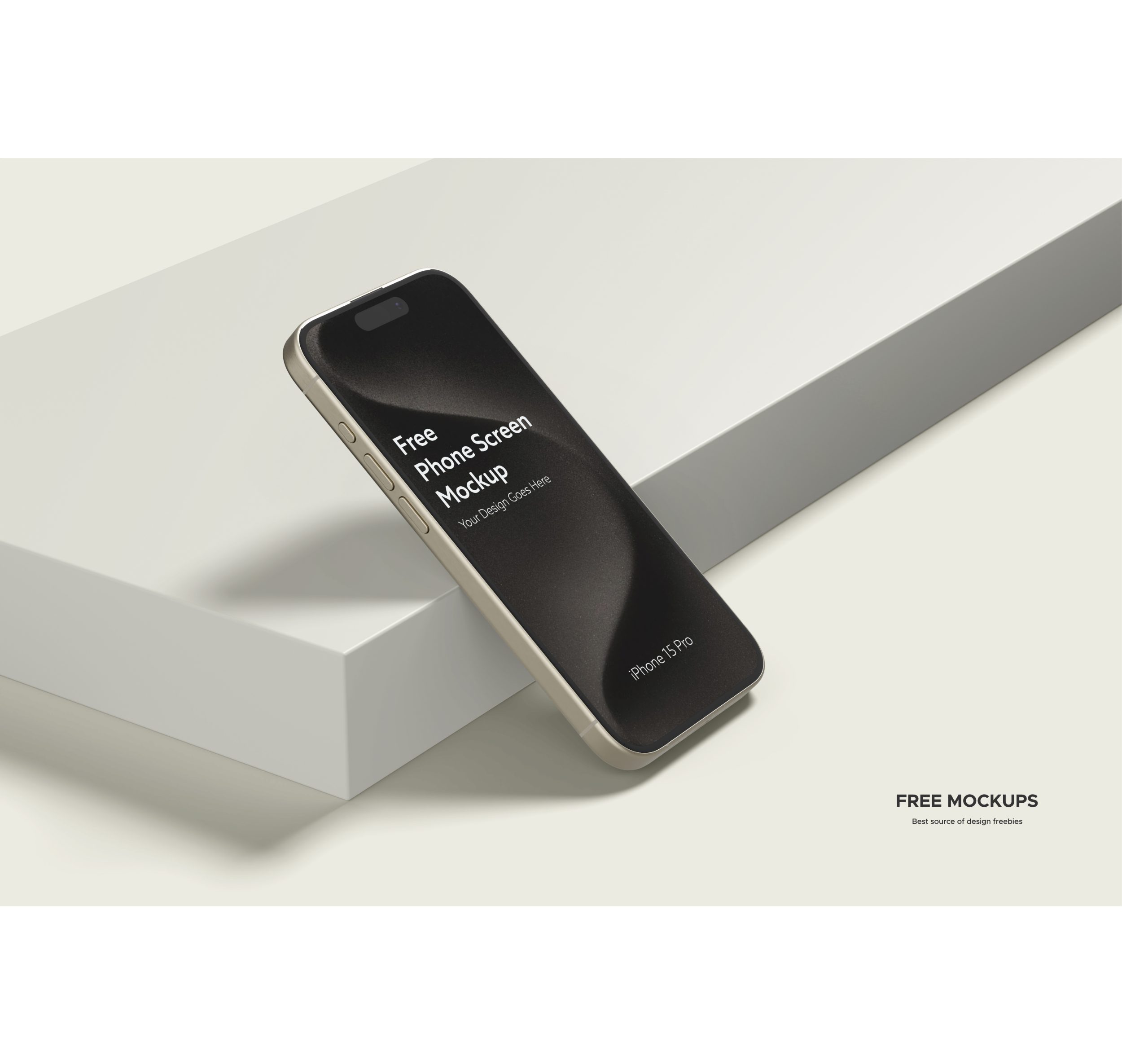 Natural Titanium iPhone 15 Pro Max Lying On White Surface Mockup - Free ...